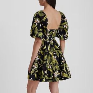 NWT (pockets!) dress black and green floral puff sleeve with peekaboo